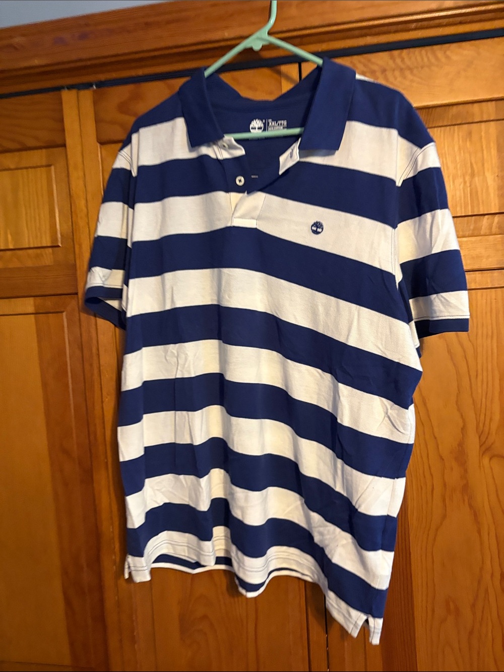Timberland Navy and White Striped Polo Shirt